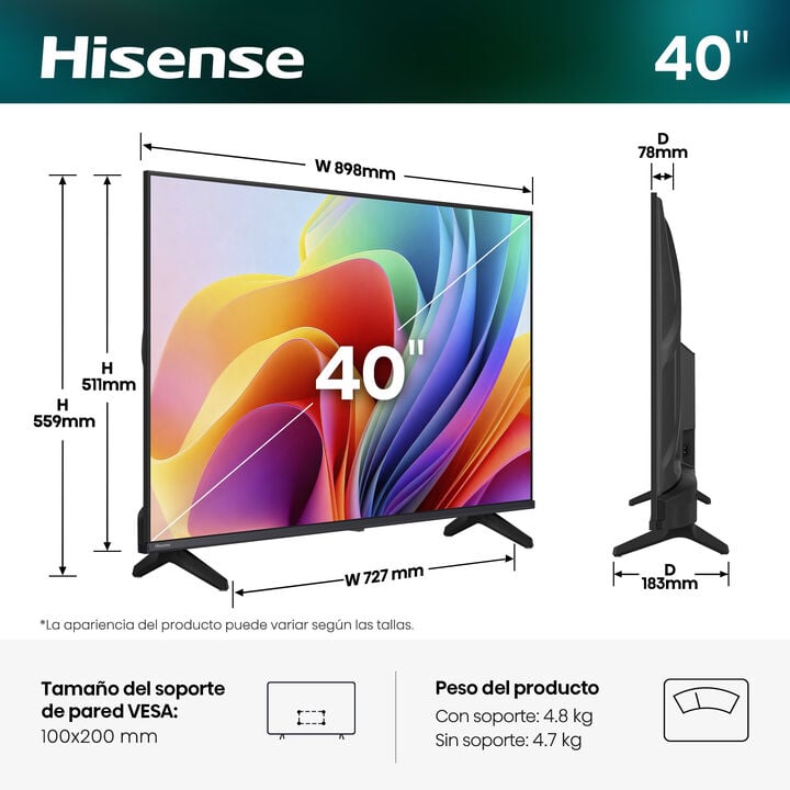 TV Full HD Hisense 40A4S con Smart TV
