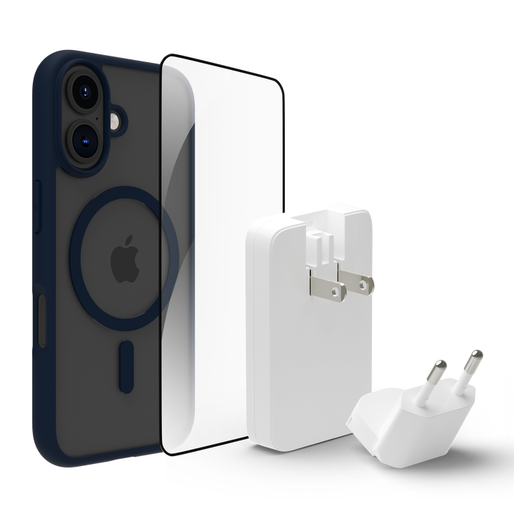 Funda iPhone 16 Azul MS + ECO PROTECTOR+ cargador 45W (carga r&aacute;pida)