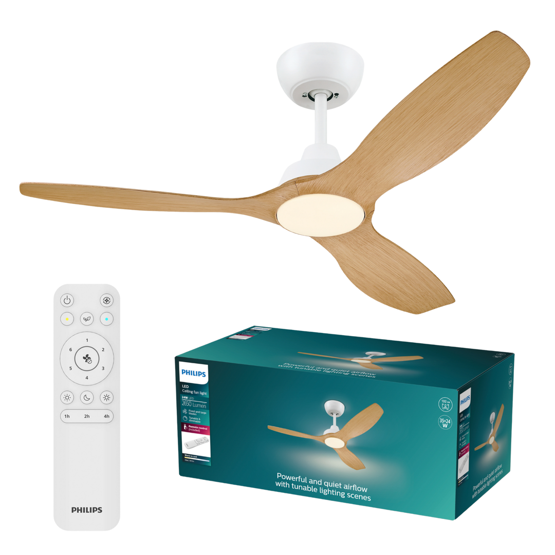 Ventilador de Techo Olas 52" DC Blanco Madera