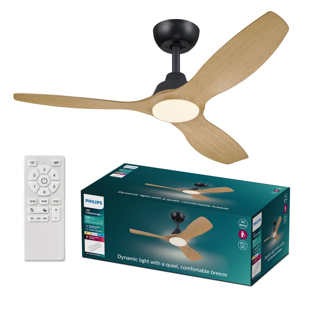 Ventilador de Techo Olas 52" DC Negro & Madera