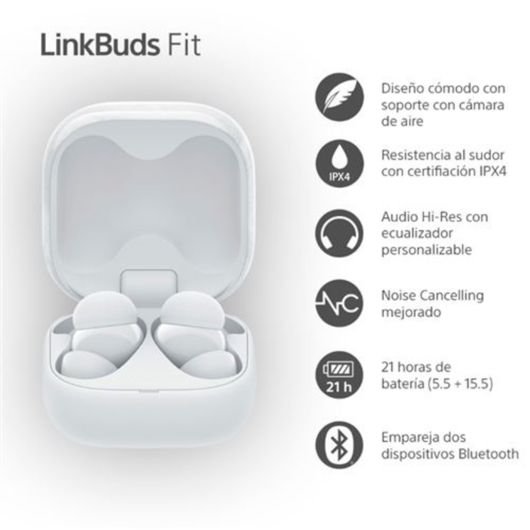 <p>Presentamos LinkBuds Fit: con un peso de solo 4,8 g, estos auriculares brindan la m&aacute;xima comodidad, con un nuevo e innovador colch&oacute;n de aire para garantizar un ajuste seguro, sin importar lo que est&eacute;s haciendo. Al ser resistentes al agua, ni el sudor ni la lluvia podr&aacute;n detenerte.</p>