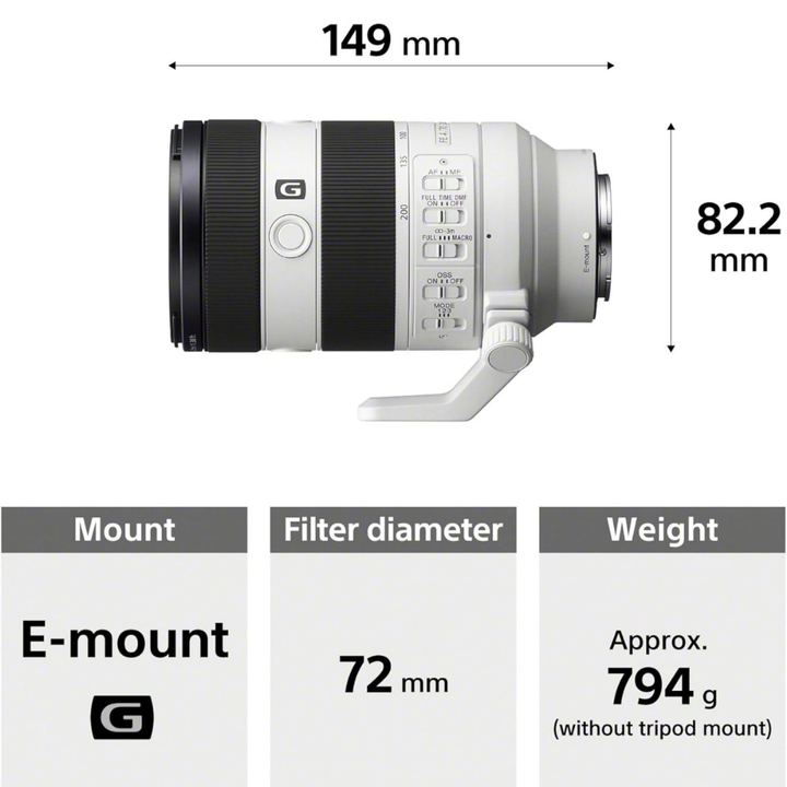 Objetivo Sony FE 70-200mm F4 G OSS II Blanco