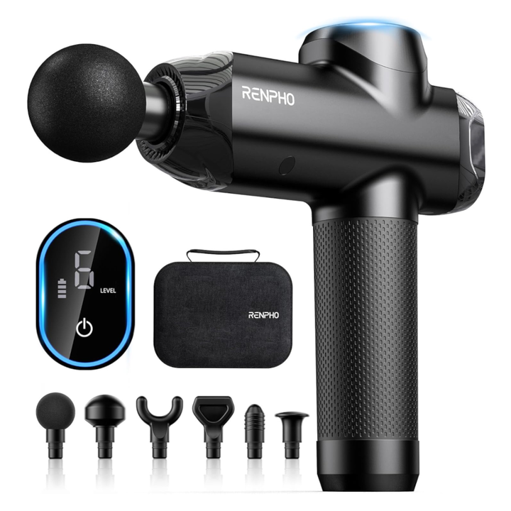 <p>Pistola de masaje muscular, Renpho Power Masajeador de El&eacute;ctrica Profesional, Masajeador de mano potente y silencioso tejido profundo, control t&aacute;ctil LCD, Masajeador para hombros, espalda y piernas.Potente pistola de masajeador de tejido profundo. Equipada con un motor sin escobillas de alto torque con una amplitud de 12mm, la pistola de masaje puede brindar una intensidad de masaje de hasta 50lb (23kg) para aliviar muscular tejido de la fascia. Una pistola de masaje de terapia de percusi&oacute;n premium para profesionales activos o individuos. Dise&ntilde;ado con un torque potente y preciso para liberar el dolor muscular y mejorar la recuperaci&oacute;n del entrenamiento, funciona silenciosamente para disipar sus preocupaciones de molestar a otros cuando lo usa en la oficina, el gimnasio o el hogar. Viene con formas de carga flexibles y un estuche de viaje para que disfrutar de la relajaci&oacute;n muscular sea m&aacute;s f&aacute;cil.</p>