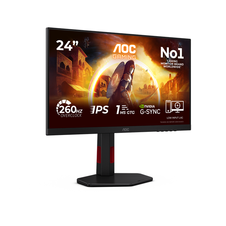 AOC 24G4ZR Monitor 24" FHD, 240Hz, Fast IPS, 0.3ms MPRT, HDR10, Adaptive Sync, Altura ajustable (1920x1080, 2x HDMI 2.0, 1x DP 1.4), Negro