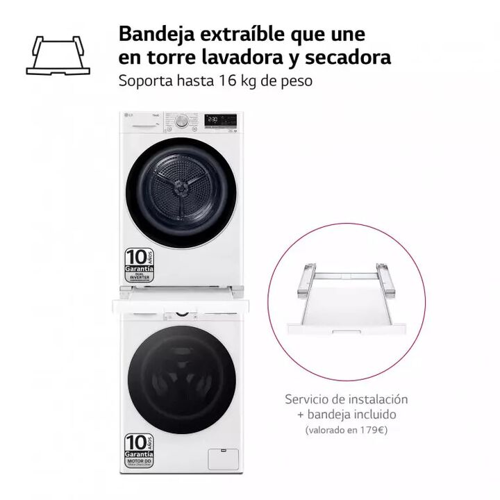 Torre LG 9 kg lavado + 8 kg secado, AI DD, TurboWash 360&deg;, A+++ y garant&iacute;a 30/10 a&ntilde;os.