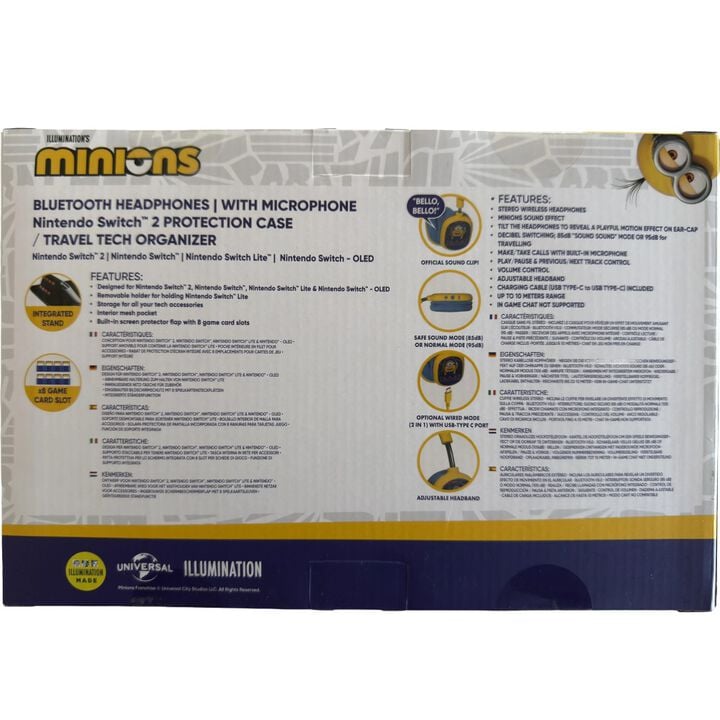 PACK MINIONS AURICULARES BLUETOOTH, MICR&Oacute;FONO Y FUNDA PROTECTORA PARA NINTENDO SWITCH 2, SWITCH Y SWITCH LITE VERSI&Oacute;N ESPA&Ntilde;OLA