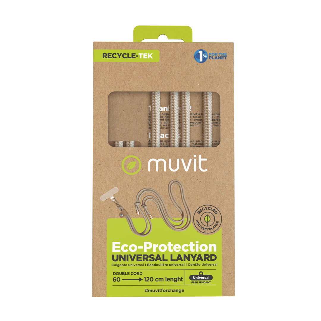 Mant&eacute;n siempre tu smartphone contigo de manera segura y ecol&oacute;gica con nuestros colgantes universales que incluyen una tarjeta fabricada en TPU transparente (certificado GRS) y un cord&oacute;n 100% reciclable.

Con un cord&oacute;n doble ajustable de 60cm hasta 120cm, este colgante ofrece versatilidad incomparable. &Uacute;salo alrededor del cuello, cruzado hasta la cintura o enrollado en el brazo, para llevar tu smartphone de forma segura en cualquier lugar. &iexcl;Adi&oacute;s a los robos y las ca&iacute;das!

En muvit for change nos comprometemos a donar el 1% de los ingresos para el planeta*.