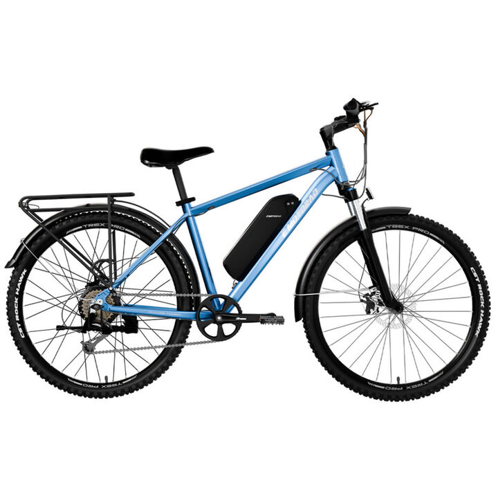 Una resistente Bicicleta el&eacute;ctrica MTB r&iacute;gida con un estructura de acero paso a paso, dise&ntilde;ado para paseos c&oacute;modos por la ciudad y senderos ligeros. Impulsado por un motor de 36V 250W con 5 niveles de asistencia al pedaleo, entrega hasta Alcance de 35 kil&oacute;metros en PAS. Caracter&iacute;sticas Neum&aacute;ticos 27,5&rdquo;, suspensi&oacute;n delantera, y frenos de disco con corte autom&aacute;tico para un viaje suave y seguro. Ideal para jinetes 5 a 6 pies con un Capacidad de carga de 110 kg.