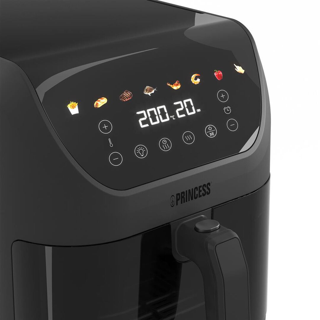 La Princess 182476 SlimFry Airfryer ofrece una forma inteligente de disfrutar de tus platos favoritos de manera más saludable. Gracias a su diseño delgado, se adapta fácilmente a tu encimera, lo que la hace ideal para cocinas pequeñas o espacios limitados. A pesar de su tamaño compacto, esta freidora de aire tiene una generosa capacidad de 8 litros, perfecta para cocinar para varias personas. Además, el potente motor de 2000W y la conveniente ventana de visualización permiten cocinar de forma rápida y eficiente sin abrir la freidora y perder calor o tiempo. Hornea, fríe o asa sin exceso de grasa ni aceite. La freidora de aire es fácil de usar gracias a su pantalla digital.