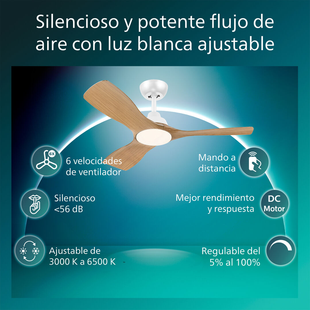 Ventilador de Techo Olas 42&Prime; DC Blanco Madera