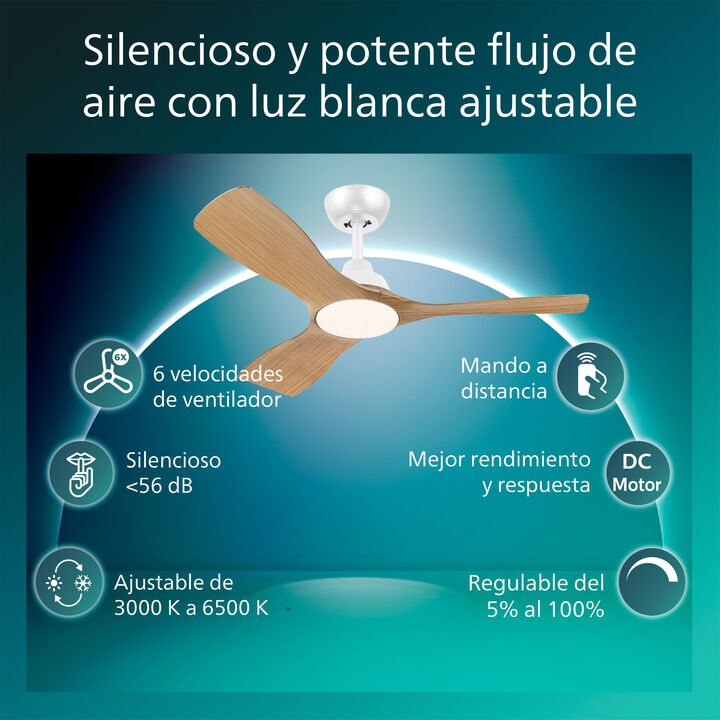 Ventilador de Techo Olas 42&Prime; DC Blanco Madera
