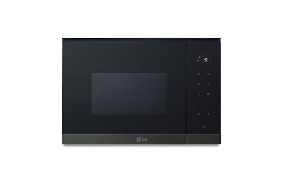 Microondas integrable de 25 litros con grill, 900 W, interior EasyClean, panel t&aacute;ctil y 8 men&uacute;s autom&aacute;ticos. Dise&ntilde;o en cristal negro y acero negro.