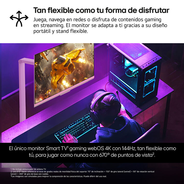 Smart Monitor Swing, 32'', serie gaming, 4K UHD, 144 Hz, 1ms, Smart TV webOS 24, peana Swing port&aacute;til y flexible, Mando Magic Pointer Remote