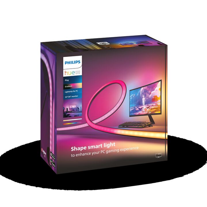 Consigue un degradado de luz reactiva y colorida para tu configuraci&oacute;n de juegos. Monta la tira de luz Hue Play gradient lightstrip en la parte posterior de tu monitor de 24"-27" con los accesorios de montaje incluidos. Empieza a sincronizar con la aplicaci&oacute;n de escritorio Hue Sync para ver la acci&oacute;n en pantalla reflejada en la luz.