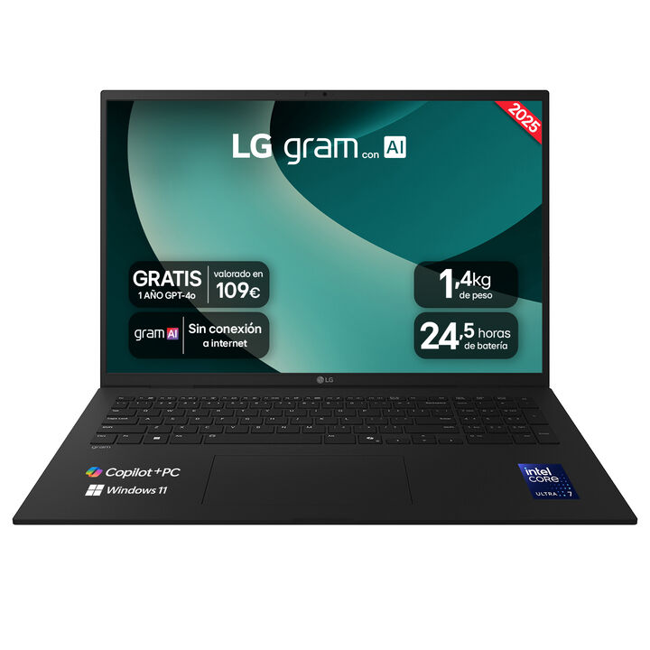 Port&aacute;til 17" LG gram - 17Z90TL, Windows 11, Intel&reg; Core&trade; Lunar Lake, 32 GB RAM, 1 TB SSD, Panel IPS WQXGA (2560x1600), Ligero 1,4kg, 24,5 horas de bater&iacute;a, Negro