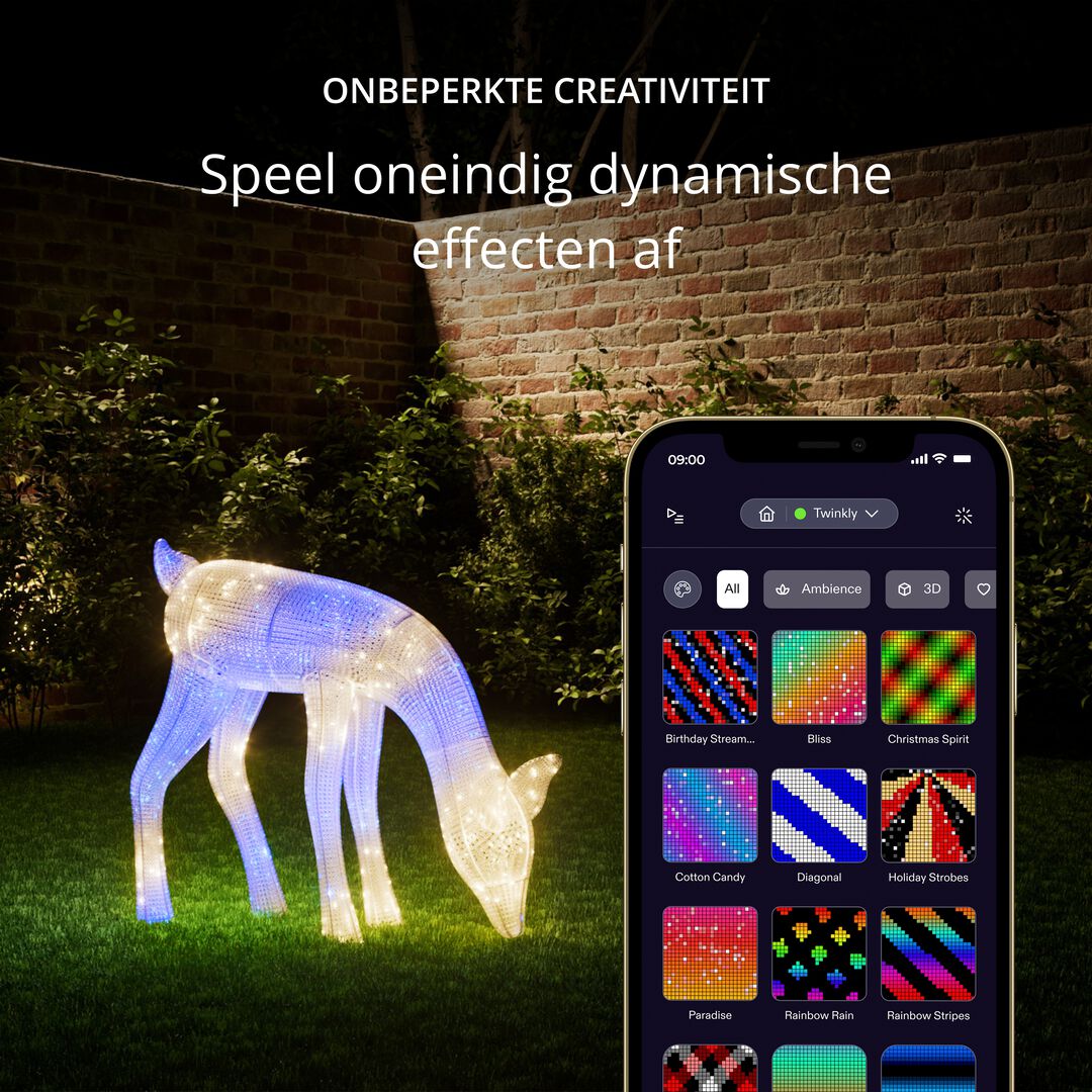 La elegante figura 3D completa una impresionante exhibici&oacute;n exterior y es un bello acento decorativo para tu hogar incluso durante el d&iacute;a. Certificada IP44 para uso exterior. Elige entre efectos y animaciones predefinidos o personaliza y dise&ntilde;a los tuyos usando una paleta de m&aacute;s de 16 millones de colores. 