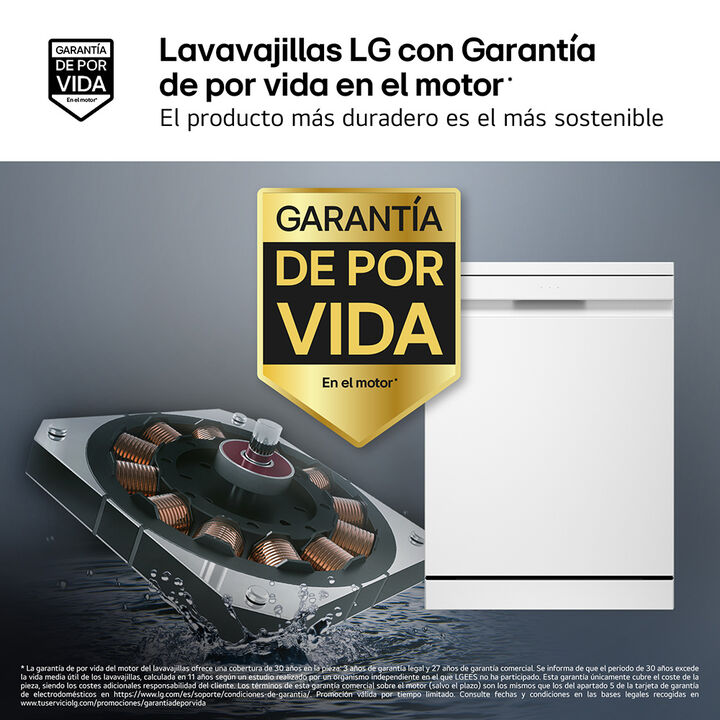Lavavajillas LG blanco con vapor TrueSteam y QuadWash