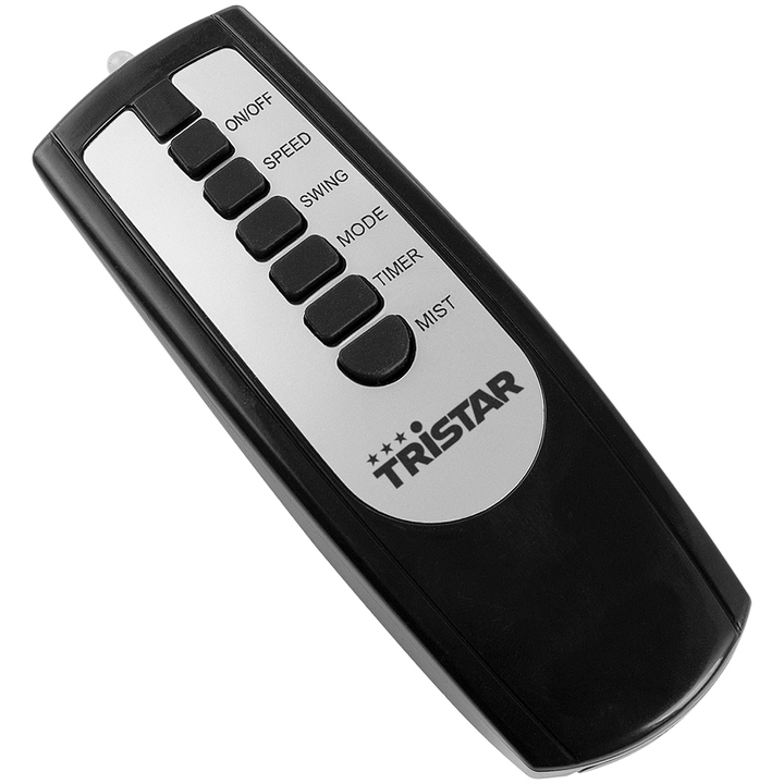 Tristar VE-5884 Ventilador nebulizador
Funci&oacute;n de neblina
Di&aacute;metro de ventilador: 40 cm
Ajustes de velocidad: 3 
Modos de ventilaci&oacute;n: Natural; Normal; Sue&ntilde;o 
Funci&oacute;n de temporizador: 1-9 h
Mando a distancia
Flujo de aire: 3087 m&sup3;/h
Nivel sonoro: 59.09 dB
Oscilaci&oacute;n: 85 &deg;
Capacidad del dep&oacute;sito de agua: 2 l