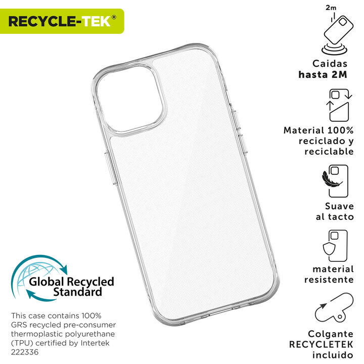 Al comprar un nuevo m&oacute;vil, nos entra la urgencia de protegerlo para evitar que se da&ntilde;e, por eso en muvit for change hemos creado esta funda Shockproof Recycletek que proteger nuestro smartphone de ara&ntilde;azos y ca&iacute;das de hasta 2M, hechas con materiales reciclados, contribuyendo as&iacute; a luchar contra la contaminaci&oacute;n y a proteger nuestro ecosistema. Adem&aacute;s, ahora cuenta con el certificado GRS (Global Recycle Standard) que garantiza que se utilizan materiales reciclados.