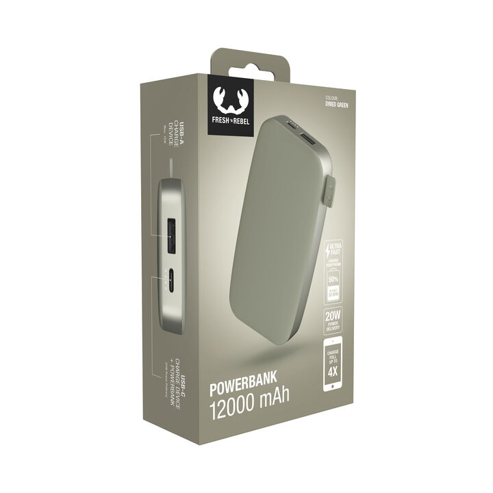 Powerbank 12000 mAh 

Batería recargable de bolsillo 

Nuestros últimos Powerbanks tienen un diseño suave y, gracias a la función de carga rápida, son más rápidos que nunca. Con 20W Power Delivery sus dispositivos estarán listos para funcionar antes de que se de cuenta. El Powerbank 12000 mAh puede cargar su teléfono hasta 4 veces y su tablet hasta 2 veces. 

 *  Carga ultrarrápida con suministro de energía de 20 W 

 *  Carga hasta el 50% en 30 min 

 *  6 características de seguridad 

 *  Aprobado para avión
