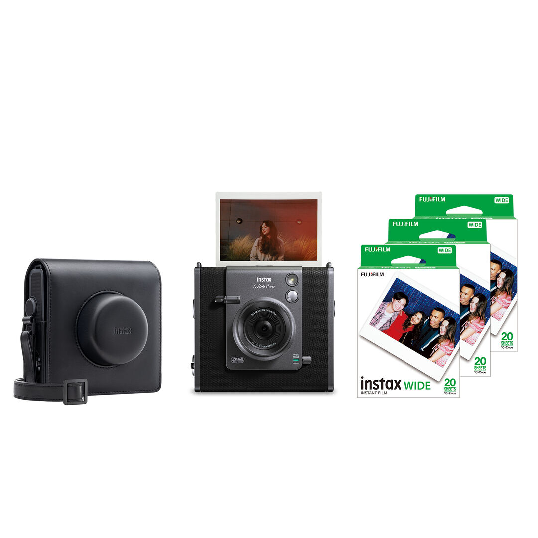 C&aacute;mara instax Wide Evo con funda y 60 fotos