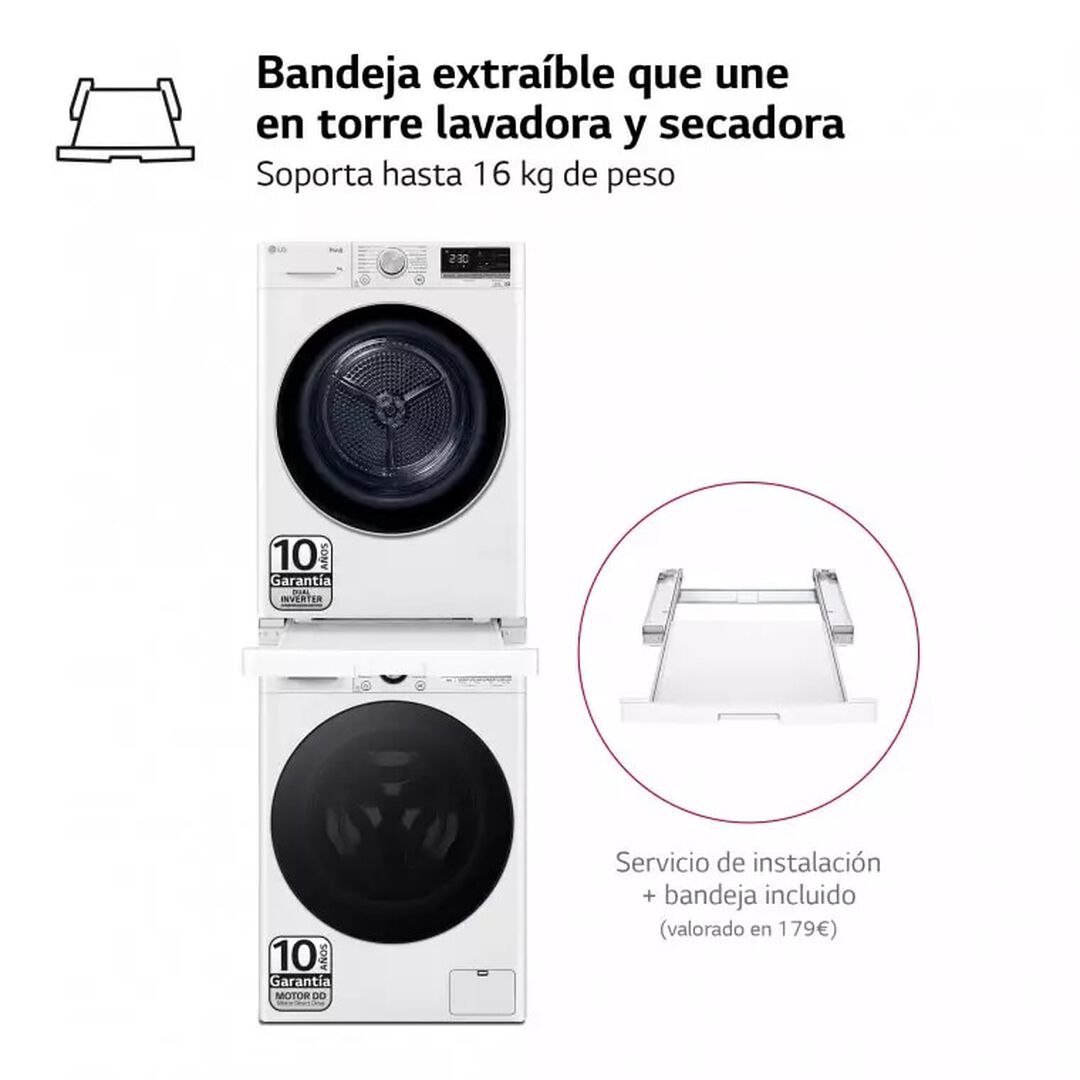 Torre LG 9 kg blanca con AI DD&trade;, bomba de calor