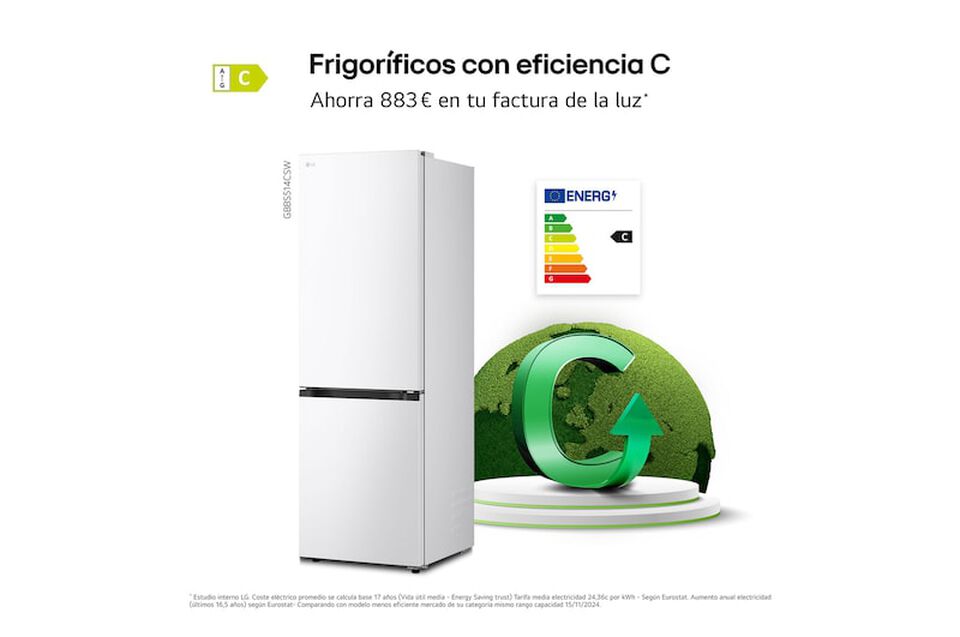 Frigor&iacute;fico Combi LG GBBS514CSW, 333L, No Frost, DoorCooling+, Blanco, Clase C