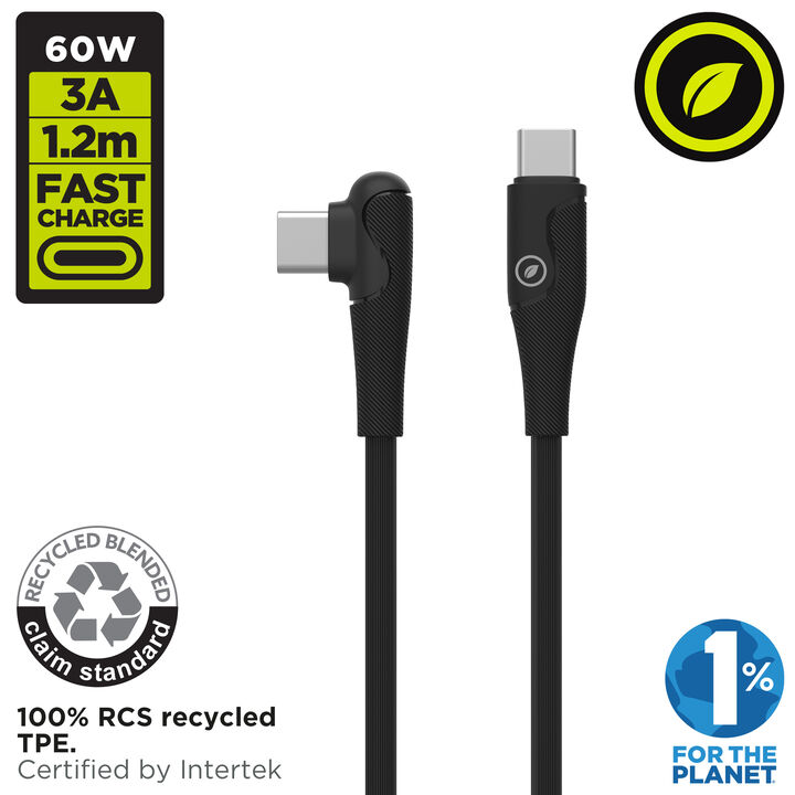 Carga y transfiere datos entre tus dispositivos con la nueva gama de cables y cargadores de muvit for change y contribuye a hacer del planeta un lugar mejor. 

Juega con tu smartphone mientras lo cargas sin preocupaciones. Con este cable para carga y transferencia de datos con conector Tipo C a Tipo C, 3A transferencia r&aacute;pida, 1.2m de longitud, en color negro, 100% reciclable y fabricado con&nbsp;materiales&nbsp;reciclados de origen certificado&nbsp;RCS - RECYCLED CLAIM STANDARD.&nbsp; 

En muvit for change nos comprometemos a donar el 1% de los ingresos para el planeta*.&nbsp;