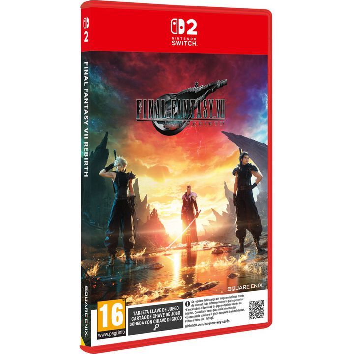 FINAL FANTASY VII REBIRTH SWITCH2 TARJETA LLAVE DE JUEGO PARA NINTENDO SWITCH 2 VERSI&Oacute;N ESPA&Ntilde;OLA GARANTIA EUROPEA EUROPEAN WARRANTY

&iexcl;El segundo juego de la trilog&iacute;a remake de FINAL FANTASY VII!

FINAL FANTASY VII REBIRTH SWITCH2
Tras escapar de la dist&oacute;pica ciudad de Midgar, Cloud y sus amigos emprenden un viaje a trav&eacute;s del planeta. Este mundo enorme y lleno de vida depara nuevas aventuras: corre por las llanuras verdes a lomos de un chocobo y explora entornos de gran tama&ntilde;o.

 
HISTORIA

La corriente vital constituye el ciclo de la vida y la muerte, pues toda vida nacida en el planeta regresa a ella. Sin embargo, la Compa&ntilde;&iacute;a de Electricidad y Energ&iacute;a Shinra absorbe la corriente vital, la esencia del planeta, para generar energ&iacute;a mako.

Tras superar un sinn&uacute;mero de brutales enfrentamientos en la metr&oacute;polis de Midgar, el ex-Soldado Cloud Strife y sus compa&ntilde;eros se abren paso por el ancho mundo. Recorriendo las verdes llanuras a lomos de chocobos, emprenden el viaje para el que est&aacute;n destinados, pero este es un camino incierto.

Al mismo tiempo, el Soldado de 1.&ordf; clase Zack Fair camina por las afueras de Midgar. Herido y cansado, arrastra su maltrecho cuerpo mientras presta ayuda a su buen amigo Cloud, que delira a causa de un grave envenenamiento por mako. En los l&iacute;mites entre la vida y la muerte, una fat&iacute;dica fisura atraviesa los cielos.

 Mientras tanto, el comit&eacute; anti-Shinra, liderado por el gobierno provisional de Wutai, emite una declaraci&oacute;n de guerra.

En una l&uacute;gubre procesi&oacute;n, unas misteriosas figuras con t&uacute;nicas negras portan los restos de J&eacute;nova, una infame criatura alien&iacute;gena y la abominaci&oacute;n venida de las estrellas que ha provocado la actual situaci&oacute;n.

Al percibir la amenaza para el planeta, los temibles guardianes conocidos como el Arma empiezan a despertar dentro de la corriente vital.

Mediante las maquinaciones de Sefirot, el archienemigo de Cloud, los hilos del destino resurgen y se entrecruzan. 

FINAL FANTASY VII REBIRTH es la esperad&iacute;sima nueva historia dentro del proyecto remake de FINAL FANTASY VII, en el que el emblem&aacute;tico juego original ha sido redise&ntilde;ado por sus propios creadores en tres t&iacute;tulos independientes. En esta entrega, ser&aacute; posible disfrutar de varios elementos nuevos mientras la historia se desarrolla hasta culminar en un viaje a la capital olvidada del FINAL FANTASY VII original.

 
CARACTER&Iacute;STICAS:

UN MUNDO EXTENSO

Acompa&ntilde;ar&aacute;s al grupo en busca de Sefirot, mientras exploras las preciosas y extensas regiones de este mundo y encuentras nuevas zonas que descubrir. Ad&eacute;ntrate m&aacute;s a&uacute;n en el mundo de FINAL FANTASY VII con su incre&iacute;ble contenido adicional y minijuegos, adem&aacute;s de varias formas &uacute;nicas de transporte con las que recorrer el mundo.

UN SISTEMA DE BATALLA EVOLUCIONADO

Combina la estrategia con combates emocionantes y llenos de acci&oacute;n junto a tus camaradas, entre los que se incluyen nuevos personajes. Profundiza sus relaciones para desatar poderosos combos en equipo.

M&Aacute;S ALL&Aacute; DEL DESTINO

En esta aventura independiente tanto para fans como para reci&eacute;n llegados, Cloud y sus camaradas se aventuran por el planeta en pos de un destino que a&uacute;n no est&aacute; escrito, convirtiendo cada paso que dan fuera de la ciudad dist&oacute;pica de Midgar en una aventura nueva y misteriosa.

 

Idiomas:

Voces: ingl&eacute;s, franc&eacute;s, alem&aacute;n y japon&eacute;s

Textos y subt&iacute;tulos: ingl&eacute;s, franc&eacute;s, italiano, alem&aacute;n, espa&ntilde;ol de Espa&ntilde;a, espa&ntilde;ol de Latinoam&eacute;rica, portugu&eacute;s de Brasil y japon&eacute;s

Copyright &copy; SQUARE ENIX
CHARACTER DESIGN: TETSUYA NOMURA / ROBERTO FERRARI
LOGO ILLUSTRATION:&copy; YOSHITAKA AMANO