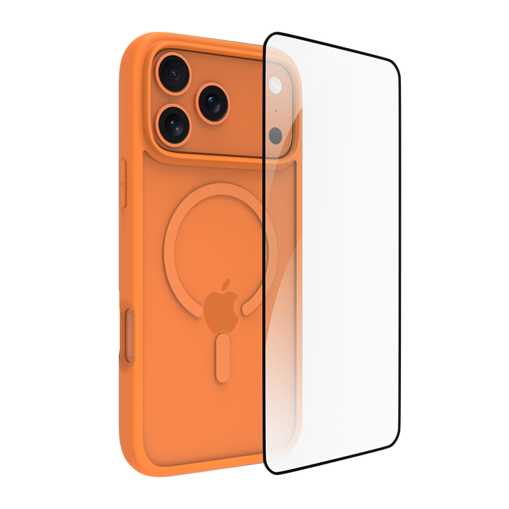 Funda iPhone 17 Pro Max, Naranja MS + ECOPROTECTOR + cargador 45W (carga r&aacute;pida)