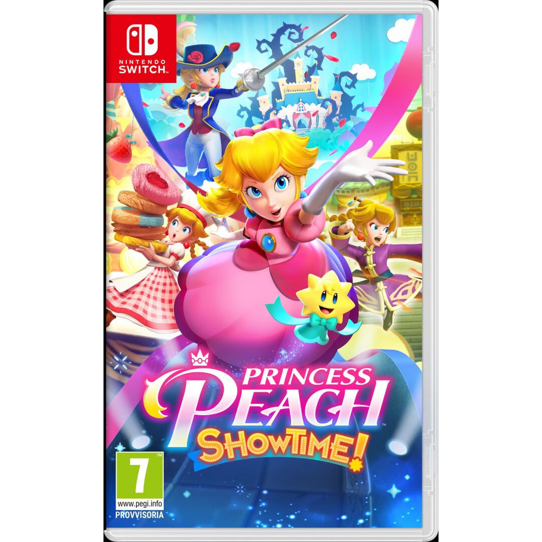 PRINCESS PEACH SHOWTIME! NINTENDO SWITCH VERSI&Oacute;N ESPA&Ntilde;OLA

El escenario est&aacute; listo para que vivas una gran aventura en Princess Peach: Showtime! para Nintendo Switch!

&iexcl;La princesa Peach acapara todos los focos!

La princesa Peach y sus amigos llegan al Teatro Esplendor para disfrutar del espect&aacute;culo, pero la malvada Grape y la Compa&ntilde;&iacute;a Mala&uacute;va irrumpen en escena y se adue&ntilde;an del lugar. La obra perfecta se convierte en tragedia, as&iacute; que... &iexcl;Peach deber&aacute; luchar para sacar la funci&oacute;n adelante y que no se cierre el tel&oacute;n!

Una obra muy lucida

&iexcl;Usa la cinta que Peach recibe de manos de Lucy, la guardiana del teatro, para enfrentarte a la Compa&ntilde;&iacute;a Mala&uacute;va y salvar a los int&eacute;rpretes!
Transformaciones sensacionales

Al transformarse, Peach obtiene nuevas habilidades. Como espadachina, mantendr&aacute; a raya a la Compa&ntilde;&iacute;a Mala&uacute;va a espadazo limpio; como detective, investigar&aacute; las pistas para desenmascarar al culpable. Hay muchos espect&aacute;culos que rescatar, as&iacute; que m&aacute;s transformaciones aguardan entre bambalinas, &iexcl;como la de repostera y la de maestra de kung-fu!