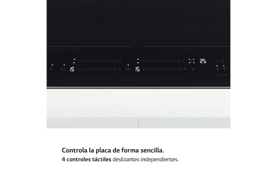 Placa de inducci&oacute;n de 59 cm con 2 zonas Flex, controles t&aacute;ctiles deslizantes, funci&oacute;n Boost de 3,3 kW y conectividad WiFi para sincronizaci&oacute;n con campana. Cristal negro y m&aacute;xima flexibilidad de cocci&oacute;n