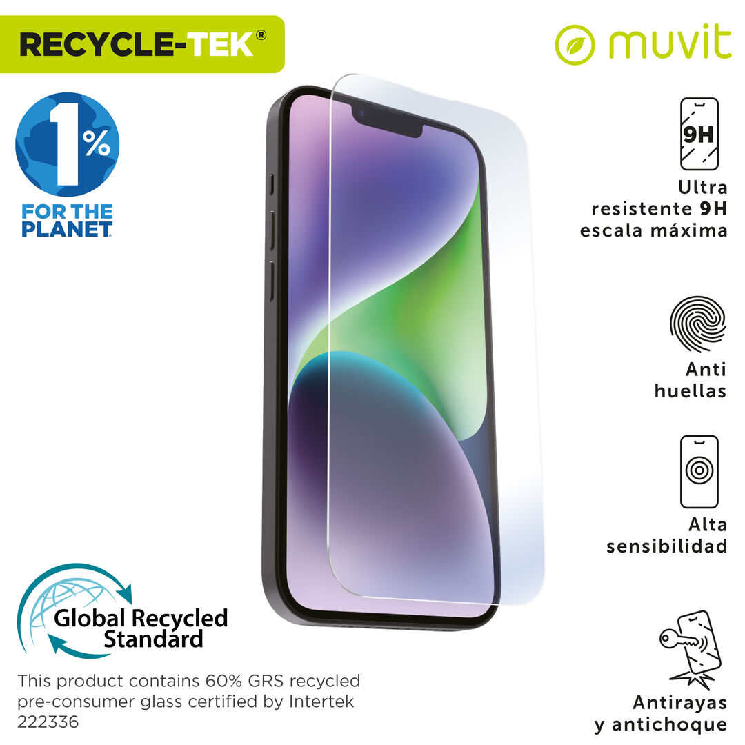 Nuestro protector de pantalla eco responsable muvit for change, aporta protecci&oacute;n extra a la pantalla de tu Smartphone sin perder la sensibilidad al tacto. De alta resistencia a impactos y ara&ntilde;azos con una dureza de 9H (m&aacute;xima escala), evitar&aacute; la rotura de su pantalla ante un golpe o ca&iacute;da. Su tratamiento oleo f&oacute;bico, repele agua, grasa y suciedad.&nbsp;