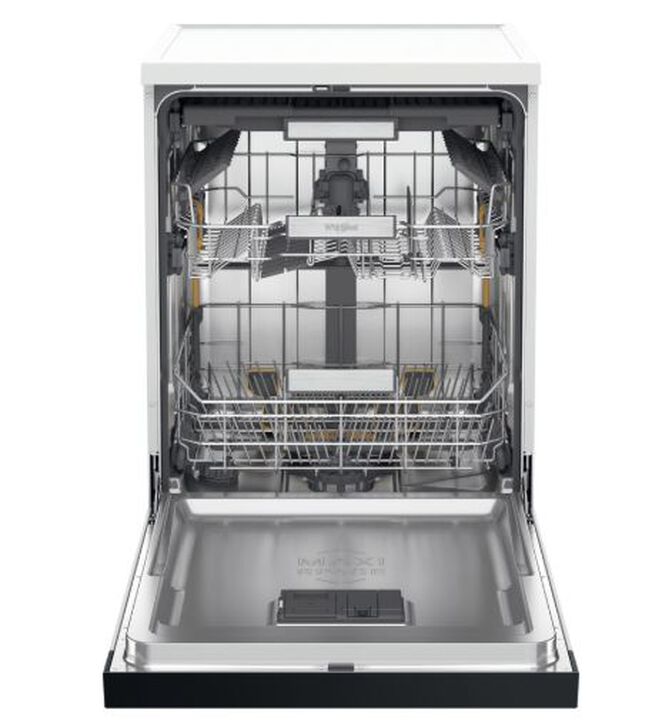 Lavavajillas Whirlpool W7F HS41 de libre instalaci&oacute;n de 60 cm, con capacidad para 15 servicios, 8 programas de lavado, tecnolog&iacute;a 6th Sense PowerClean, sistema de secado NaturalDry mediante apertura autom&aacute;tica de puerta, tercera bandeja flexible para cubiertos y clasificaci&oacute;n energ&eacute;tica C. Ofrece un funcionamiento silencioso de 41 dB, gran capacidad interior gracias a la cuba MaxiSpace y bajo consumo de agua.