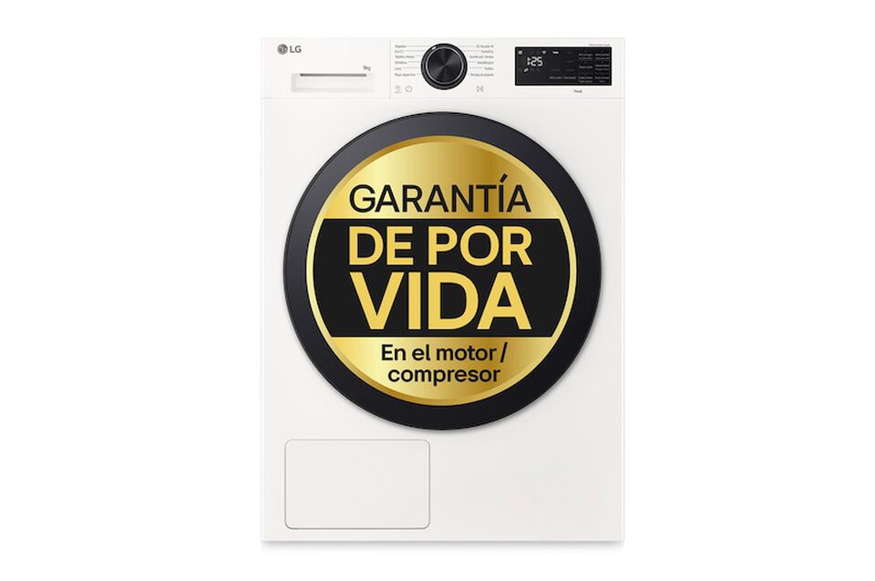 Secadora LG RHX5009TLB con bomba de calor Dual Inverter, AI Dry&trade;, 9 kg de capacidad, eficiencia energ&eacute;tica B y conectividad WiFi ThinQ.