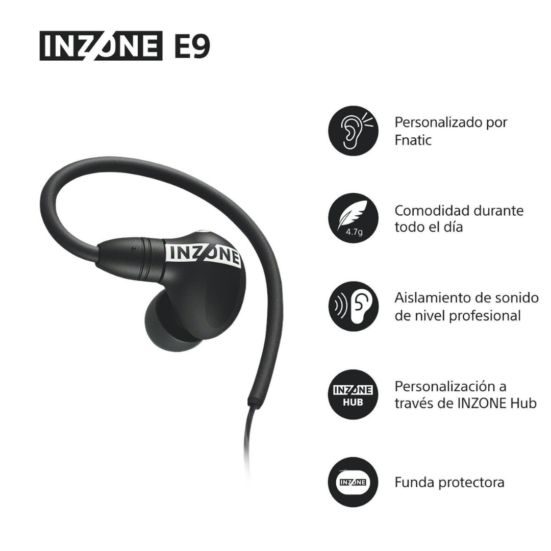 <p>Desarrollados en colaboración con Fnatic y optimizados para los juegos FPS de élite, los auriculares INZONE E9 te sumergen en un sonido total gracias a sus almohadillas aislantes y su diseño sellado. Cada sonido se amplifica con precisión. El bloque de audio USB-C ofrece sonido envolvente virtual de 7.1 canales y ajustes personalizables mediante INZONE Hub.</p>
