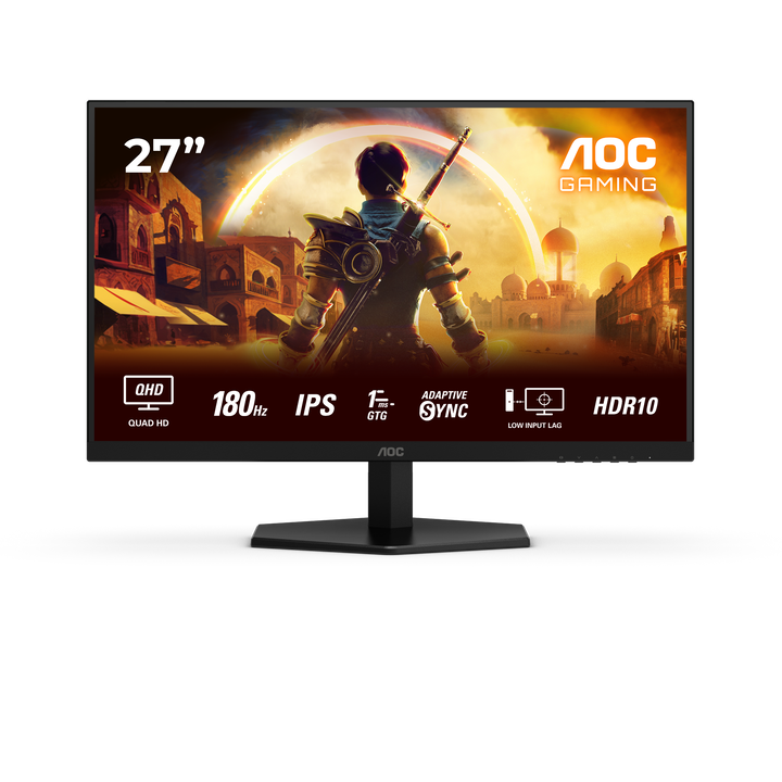 AOC Q27G42XE Monitor 27" QHD, 180Hz, Fast IPS, 1ms MPRT, HDR10, Adaptive Sync. (2560x1440, 2x HDMI 2.0, 1x DP 1.4), Negro