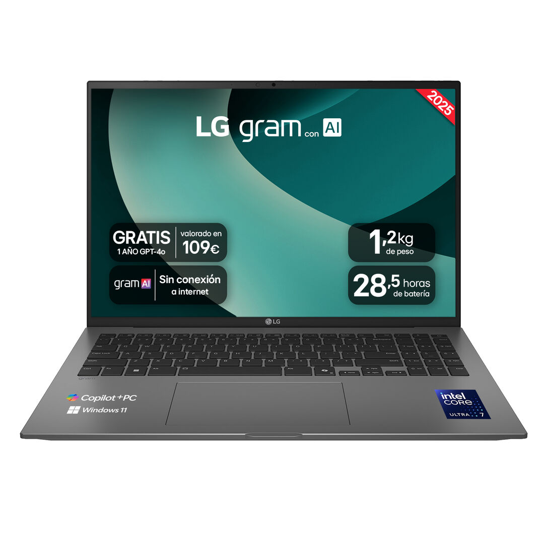 Port&aacute;til 16" LG gram - 16Z90TL, Windows 11, Intel&reg; Core&trade; Lunar Lake, 32 GB RAM, 1 TB SSD, Panel IPS WQXGA (2560x1600), Ligero 1,2kg, 28,5 h, Negro