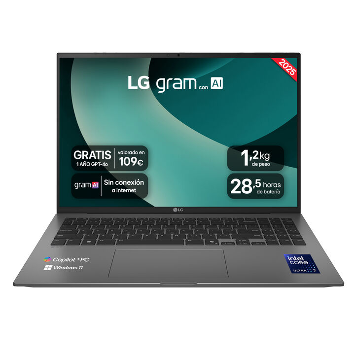 Port&aacute;til 16" LG gram - 16Z90TL, Windows 11, Intel&reg; Core&trade; Lunar Lake, 32 GB RAM, 1 TB SSD, Panel IPS WQXGA (2560x1600), Ligero 1,2kg, 28,5 h, Negro