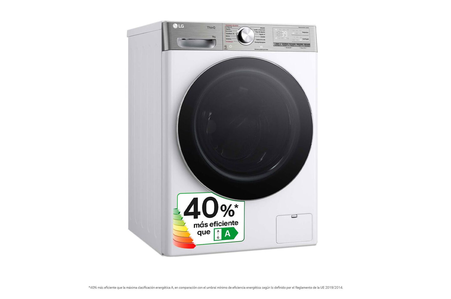 Lavadora 9 kg con IA, TurboWash y vapor Steam, m&aacute;s eficiente que clase A.