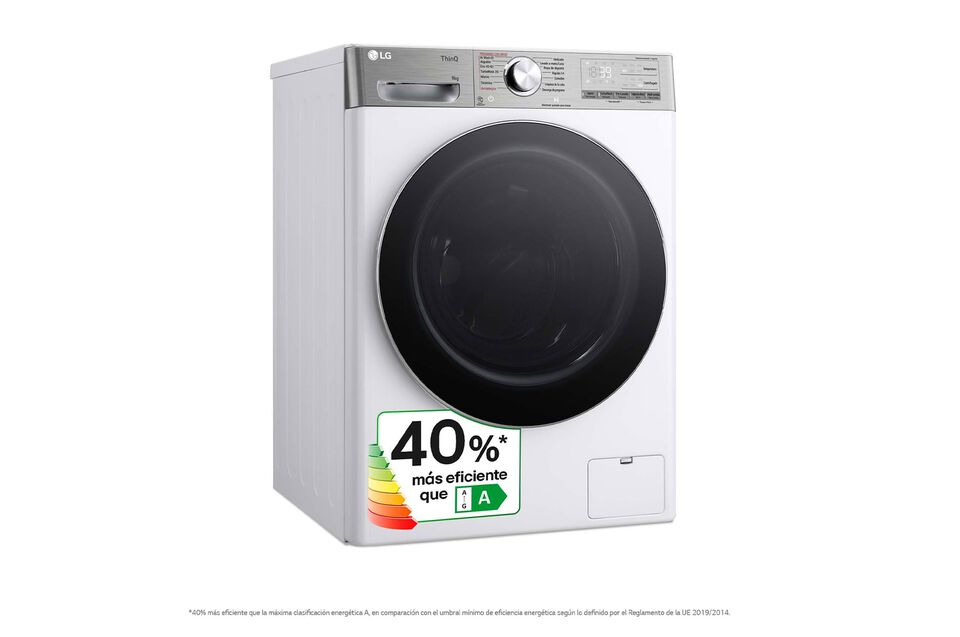 Lavadora 9 kg con IA, TurboWash y vapor Steam, m&aacute;s eficiente que clase A.