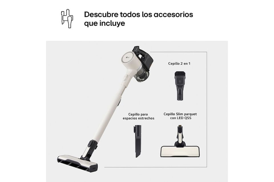 Aspiradora escoba sin cable con motor Smart Inverter, tecnolog&iacute;a Kompressor, 220 W de succi&oacute;n, autonom&iacute;a de 60 minutos y dep&oacute;sito de 0,5 L. Ligera, potente y con filtros lavables.