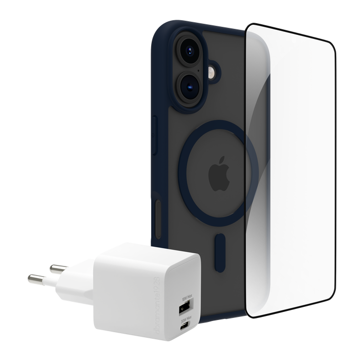 Funda iPhone 16 Azul MS + ECO PROTECTOR+ cargador 30W