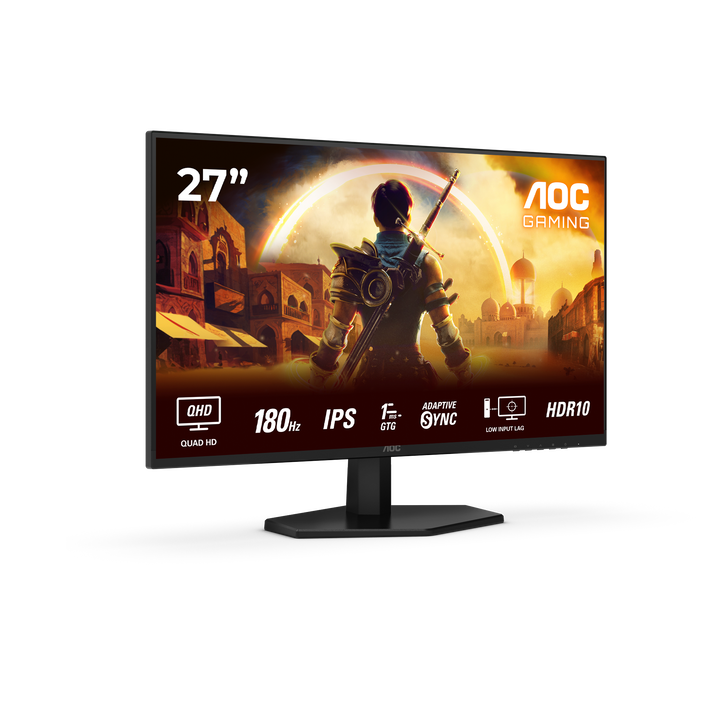 AOC Q27G42XE Monitor 27" QHD, 180Hz, Fast IPS, 1ms MPRT, HDR10, Adaptive Sync. (2560x1440, 2x HDMI 2.0, 1x DP 1.4), Negro
