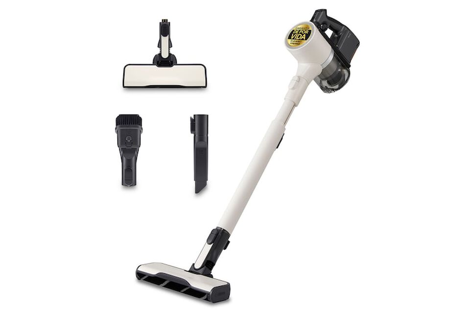 Aspiradora escoba sin cable con motor Smart Inverter, tecnolog&iacute;a Kompressor, 220 W de succi&oacute;n, autonom&iacute;a de 60 minutos y dep&oacute;sito de 0,5 L. Ligera, potente y con filtros lavables.