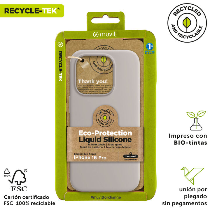 Nuestra funda liquid de muvit for change, fabricada en silicona reciclada certificada, aporta un tacto extra suave con un acabado interior en microfibra. A&ntilde;ade un toque de color a tu iPhone 

La protecci&oacute;n del medio ambiente es, hoy en d&iacute;a, una preocupaci&oacute;n en todo momento, con las fundas recycletek de muvit for change, proponemos una gama de fundas reciclables, fabricadas con materiales reciclados con certificado GRS. Una manera responsable de proteger nuestro smartphone.&nbsp;