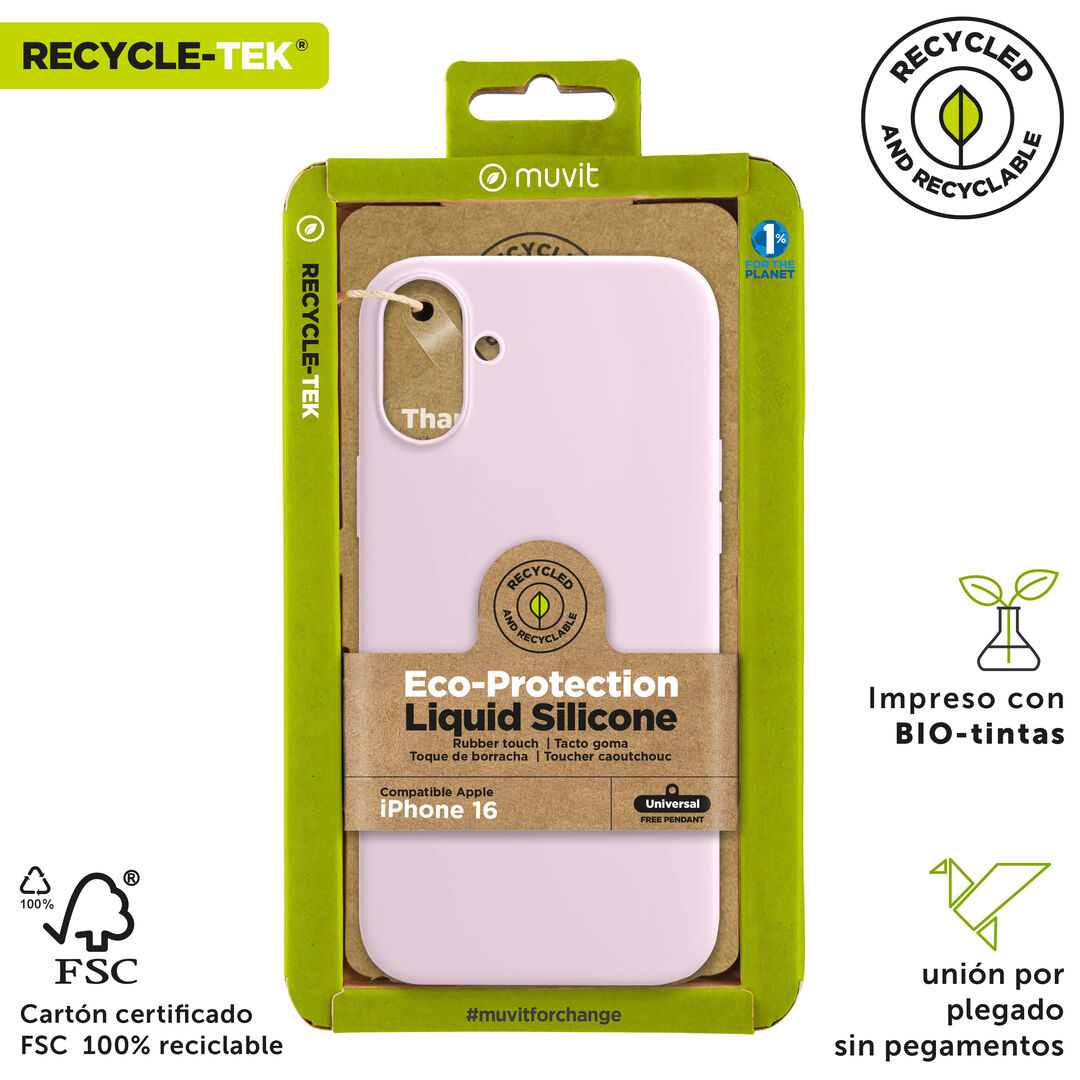 Nuestra funda liquid de muvit for change, fabricada en silicona reciclada certificada, aporta un tacto extra suave con un acabado interior en microfibra. A&ntilde;ade un toque de color a tu iPhone 

La protecci&oacute;n del medio ambiente es, hoy en d&iacute;a, una preocupaci&oacute;n en todo momento, con las fundas recycletek de muvit for change, proponemos una gama de fundas reciclables, fabricadas con materiales reciclados con certificado GRS. Una manera responsable de proteger nuestro smartphone.&nbsp;