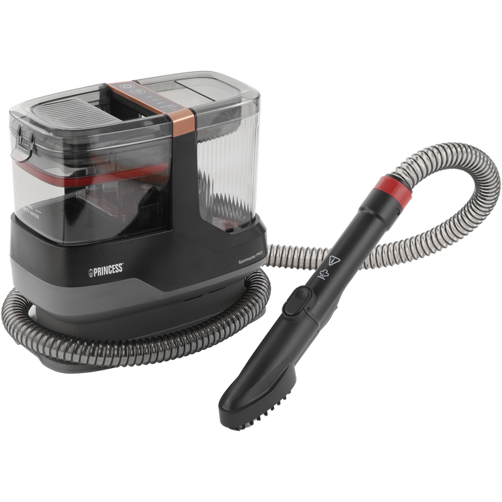 Presentamos el Princess Spot Master Pro - limpiador de manchas caliente (N&uacute;mero de art&iacute;culo: 01.332020.01.001). Este potente limpiador de manchas de 1800W cuenta con una funci&oacute;n de vapor con 4 modos de limpieza, cepillos multifuncionales, herramienta de limpieza y succi&oacute;n de agua para eliminar eficazmente manchas de cualquier superficie.
