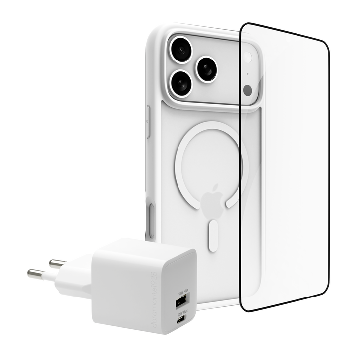 Funda iPhone 17 Pro Max Blanca MS +ECOSHIELD+cargador 30W, carga r&aacute;pida