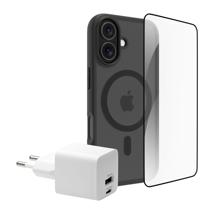 Funda iPhone 17 MS Negro + ECO PROTECTOR + CARGADOR 30 W - carga r&aacute;pida